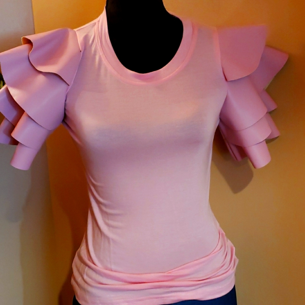 Pink faux leather sleeve top size S